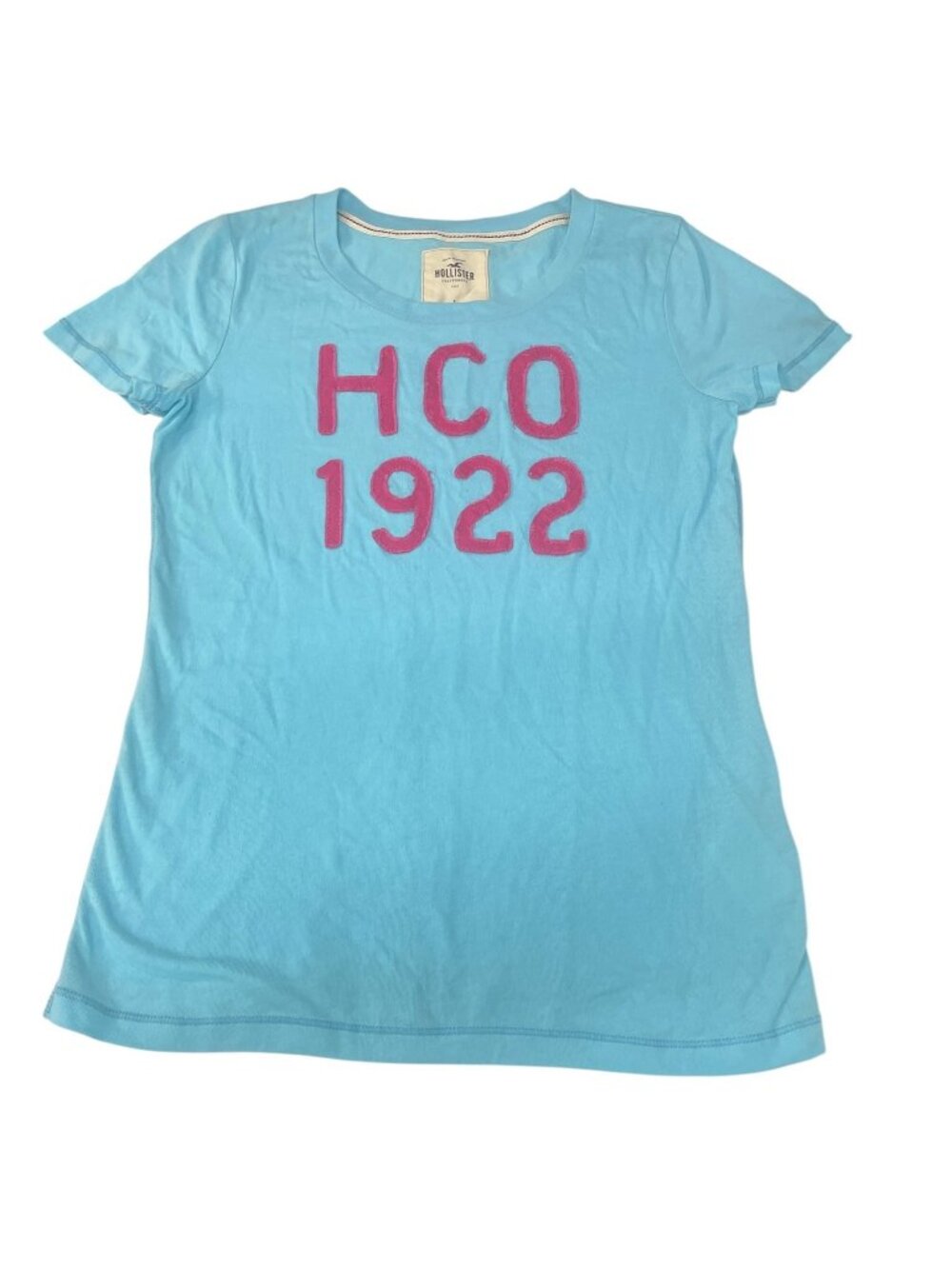 Hollister California Women's Blue Pink HCO 1922 Crew Neck T-Shirt Size Large